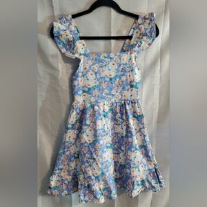 Haute Hippie Sz 12 Blue Floral Ruffle-Strap Kids Dress